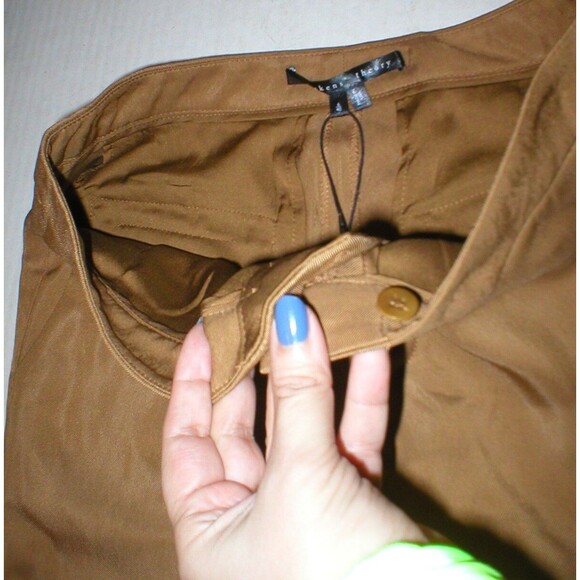 NWT $325 Theyskens Theory Dress Pants 2 Amber Gold Brown Viscose Womens Tall New - Picture 6 of 6